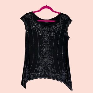 Vintage Collection Dressbarn Sleeveless Black and Silver Sequin Embellished Top